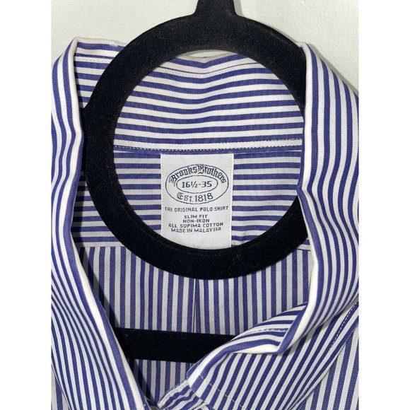 Brooks Brothers Mens Button Shirt Slim Fit Striped Non-Iron 16 1/2 -35 Supima - Picture 3 of 3